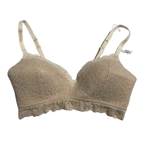 Aerie Womens Bra Size 36DD Real Happy Wireless Lightly Lined Lace Bralette Beige - Picture 2 of 10
